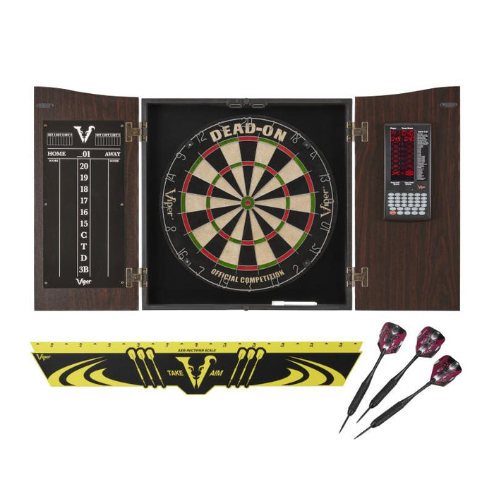 Viper Vault Deluxe Dartboard Cabinet with Built-In Pro Score, Dead-On Dartboard, Edge Throw Line and Black Mariah Darts Viper