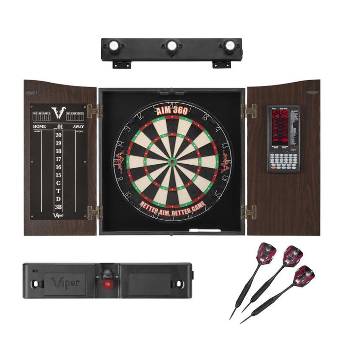 Viper Vault Deluxe Dartboard Cabinet with Built-In Pro Score, AIM 360 Dartboard, Laser Throw Line, and Shadow Buster Light Viper