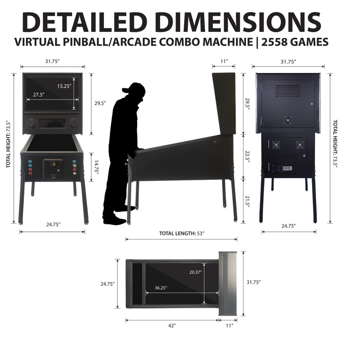 Creative Arcades Virtual Pinball Machine with TRACKBALL | (2 in 1) Combo 2558 Games | 43",  32"