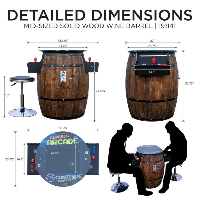 Creative Arcades | Whisky or Wine Barrel Cocktail Arcade Machine | 26" | Pac-man | Galaga| Ms Pacman