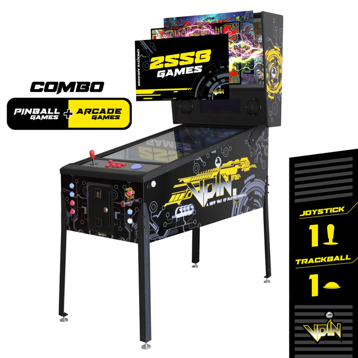 Creative Arcades Virtual Pinball Machine with TRACKBALL | (2 in 1) Combo 2558 Games | 43",  32"