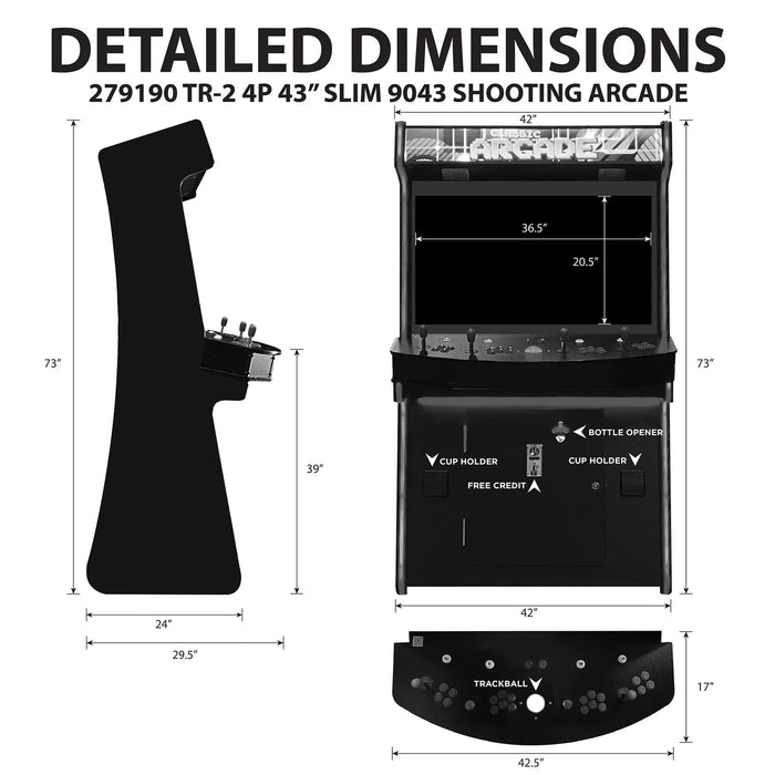 Creative Arcades | TR-2 Terminator Light Blaster Stand-up Arcade| Slim | 4player | 43" LG-Screen