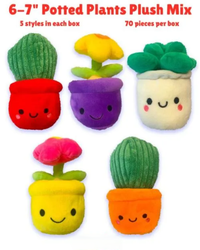 All Star Vending | Potted Plants | 6"-7" | 70 Pieces Per Box | Generic Plant Plush - GameRoomMasters