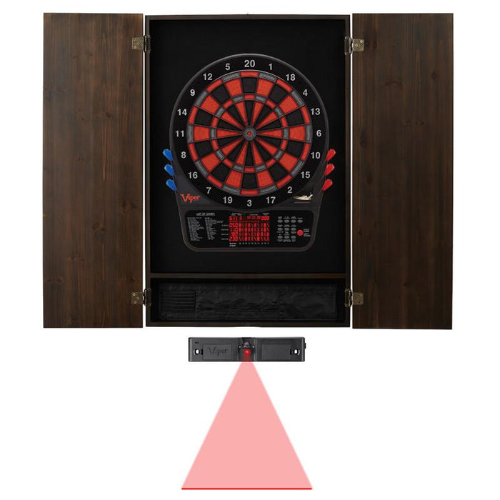 Viper Metropolitan Espresso Soft Tip Dartboard Cabinet, 800 Electronic Dartboard, and Dart Laser Line Darts Viper 