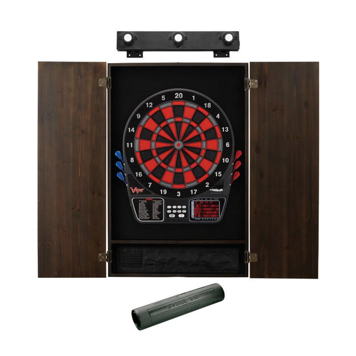 Viper | 797 Electronic Dartboard | Metropolitan Espresso Cabinet | Padded Dart Mat | The Bull Starts Here | Shadow Buster Dartboard Lights & Laser Throw Line Marker
