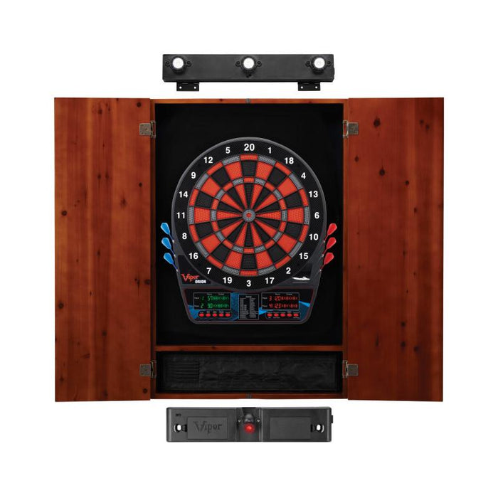 Viper Orion Electronic Dartboard, Metropolitan Cinnamon Cabinet, Laser Throw Line & Shadow Buster Dartboard Light Bundle Darts Viper 