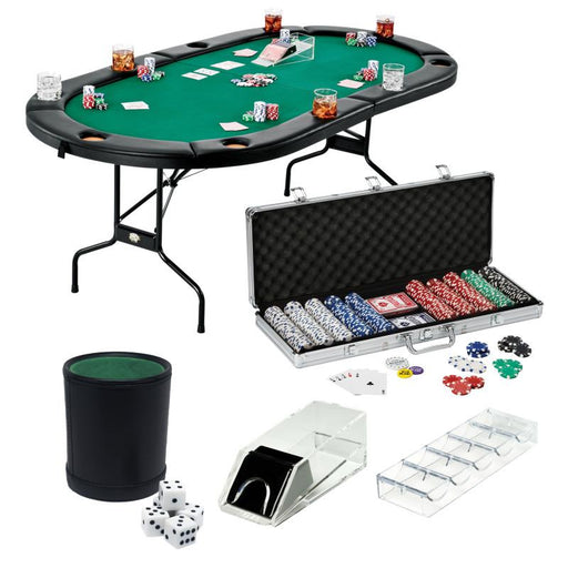 Fat Cat Texas Hold'em Table, 4 - Deck Card Shoe, 500 Poker Chip Set, 2 Acrylic Chip Trays & Dice Cup Set
