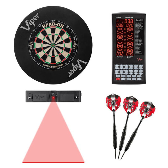 Viper | Dead-On Bristle Dartboard, ProScore | Black Mariah Steel Tip Darts 22 Grams | Dart Laser Line, and Wall Defender