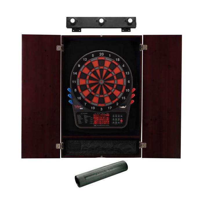 Viper | 800 Electronic Dartboard | Metropolitan Mahogany Cabinet | Laser Throw Line Marker | Padded Dart MAt | The Bull Starts Here | Shadow Buster Dartboard Lights