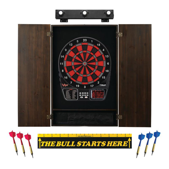 Viper | 797 Electronic Dartboard | Metropolitan Espresso Cabinet | Padded Dart Mat | The Bull Starts Here | Shadow Buster Dartboard Lights & Laser Throw Line Marker