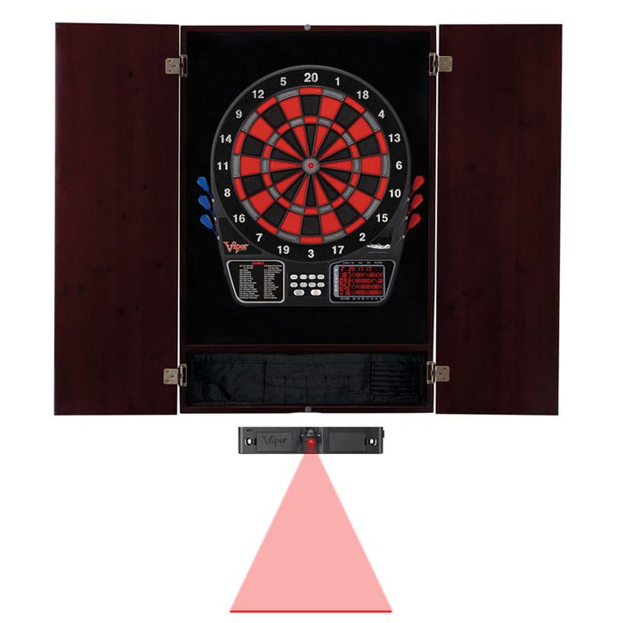 Viper Metropolitan Mahogany Soft Tip Dartboard Cabinet, 797 Electronic Dartboard, and Dart Laser Line Darts Viper 