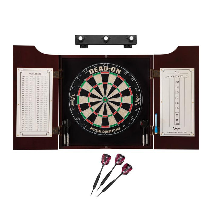 Viper Dead On Sisal Dartboard, Hudson Cabinet, Black Mariah Steel Tip Darts & Shadow Buster Dartboard Light Bundle Darts Viper 