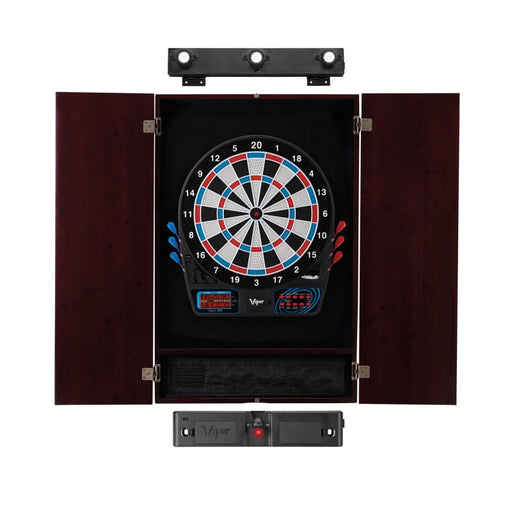 Viper 777 Electronic Dartboard, Metropolitan Mahogany Cabinet, Laser Throw Line Marker & Shadow Buster Dartboard Lights Darts Viper 