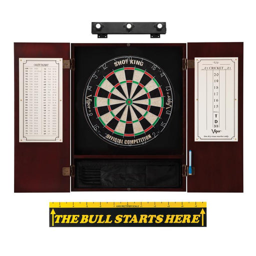 Viper Shot King Sisal Dartboard, Metropolitan Mahogany Cabinet, Shadow Buster Dartboard Lights & "The Bull Starts Here" Throw Line Marker Darts Viper 