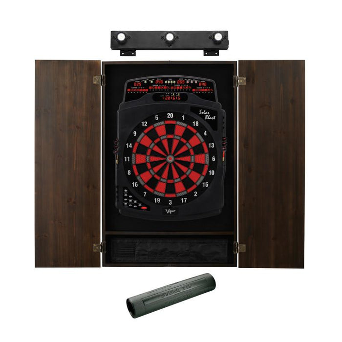 Viper Solar Blast Electronic Dartboard, Metropolitan Espresso Cabinet, Dart Mat & Shadow Buster Dartboard Light Bundle Darts Viper 