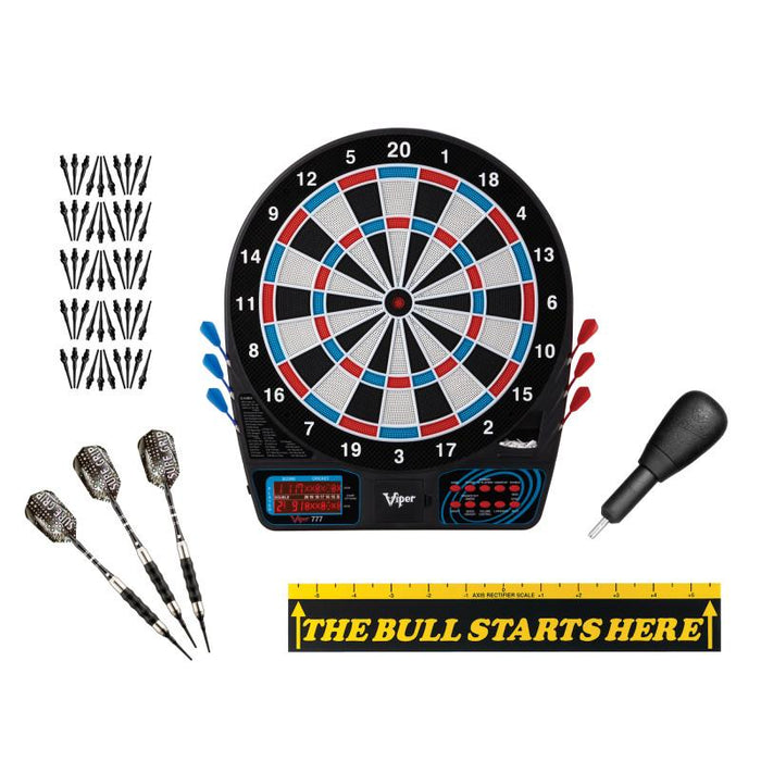 Viper 777 Electronic Dartboard, "The Bull Starts Here" Throw Line Marker, Sure Grip Black Soft Tip Darts, Dart Tip Remover Tool & Tufflex II Black Dart Tips Darts Viper 