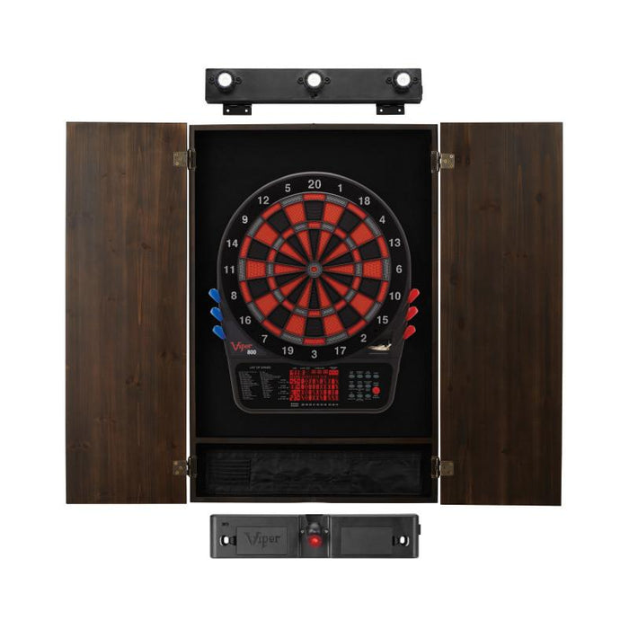 Viper 800 Electronic Dartboard, Metropolitan Espresso Cabinet, Laser Throw Line & Shadow Buster Dartboard Light Bundle Darts Viper 