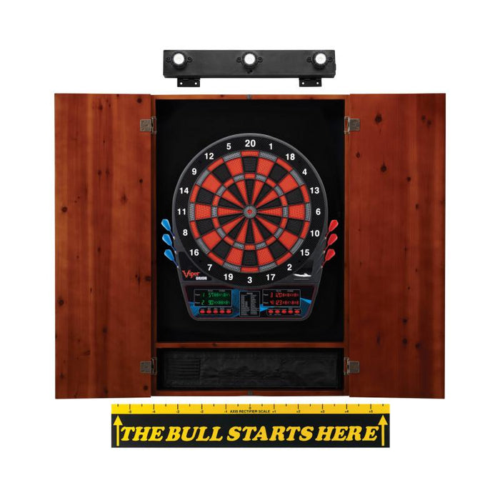 Viper | Orion Electronic Dartboard | Metropolitan Cinnamon Cabinet | Padded Dart Mat | The Bull Starts Here | Shadow Buster Dartboard Lights & Laser Throw Line Marker