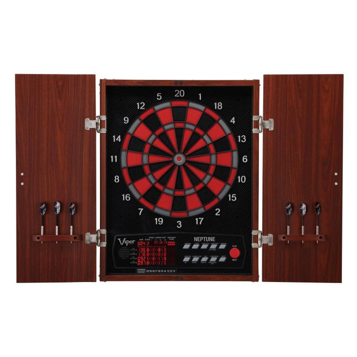 Viper Neptune Electronic Dartboard, "The Bull Starts Here" Throw Line Marker, Pitbull 18g Soft Tip Darts, Dart Tip Remover Tool & Tufflex II Black Dart Tips Darts Viper 