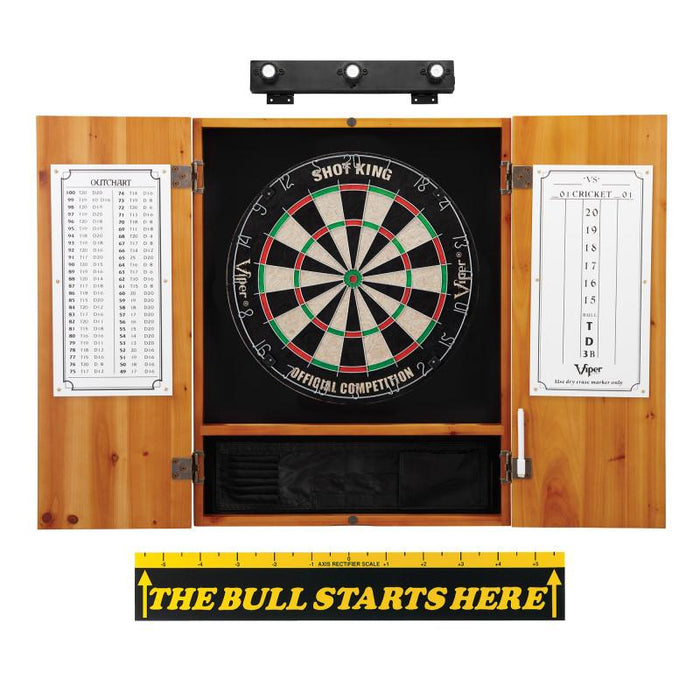 Viper | Shot King Sisal Dartboard | Metropolitan Cinnamon Cabinet | Padded Dart Mat | The Bull Starts Here | Shadow Buster Dartboard Lights & Laser Throw Line Marker