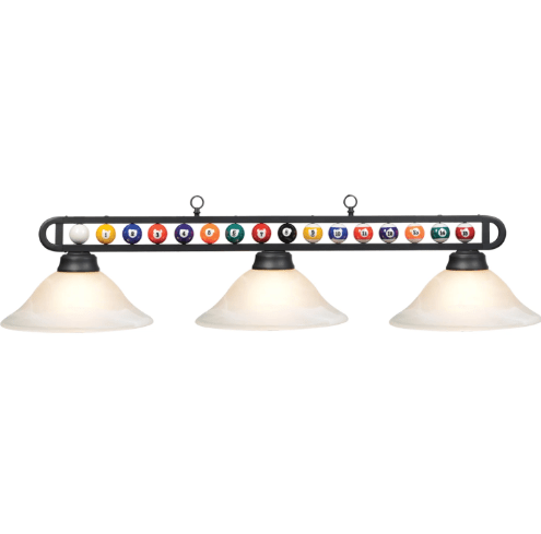 RAM Game Room | 56" | Billiard Balls Design | Metal Bar Frame | 3 - Shade Light Fixture