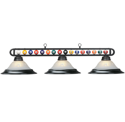 RAM Game Room | 56" | Billiard Balls Design | Metal Bar Frame | 3 - Shade Light Fixture