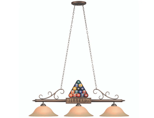 RAM Game Room | 56" - Billiard Balls in Rack | Amber Glass Shades | 3 - Shade Light Fixture