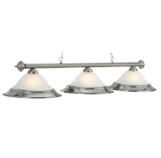 RAM Game Room | 60" | Alabaster Glass Shades | Metal Bar | 3 - Light Billiard Fixture