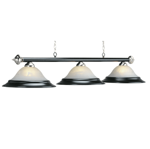 RAM Game Room | 60" | Alabaster Glass Shades | Metal Bar | 3 - Light Billiard Fixture