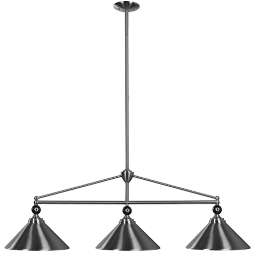 RAM Game Room | Empire | 54" | Stainless Steel Finish | Cone - Shaped Shade | 3 - Light Billiard Fixture