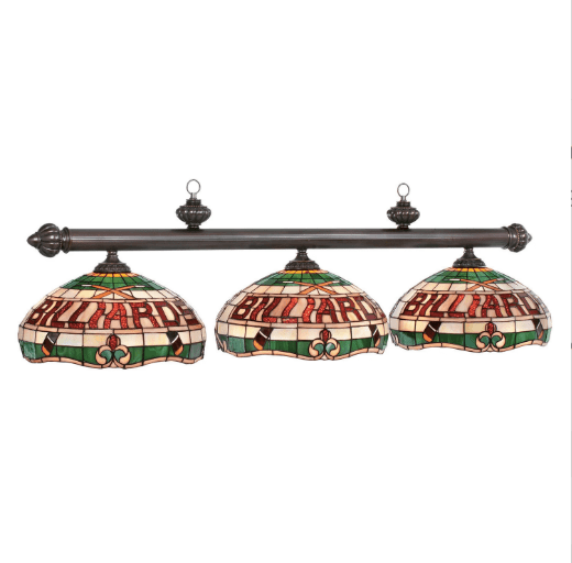RAM Game Room | Tiffany | 56" | Stained Glass Shades | Metal Bar | 3 - Shade Billiard Light Fixture