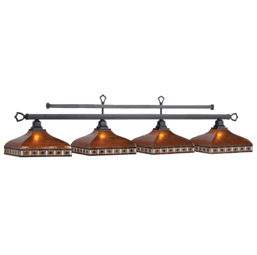 RAM Gameroom | Tahoe | 79" | Amber Mica Shades | Suspension Chains | 4 - Light Billiard Fixture