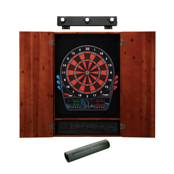 Viper | Orion Electronic Dartboard | Metropolitan Cinnamon Cabinet | Padded Dart Mat | The Bull Starts Here | Shadow Buster Dartboard Lights & Laser Throw Line Marker