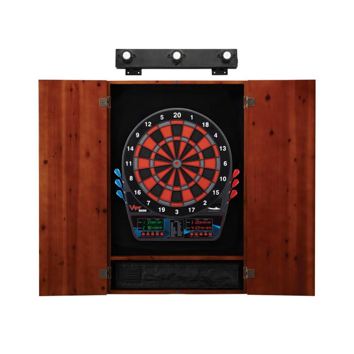 Viper | Orion Electronic Dartboard | Metropolitan Cinnamon Cabinet | Padded Dart Mat | The Bull Starts Here | Shadow Buster Dartboard Lights & Laser Throw Line Marker