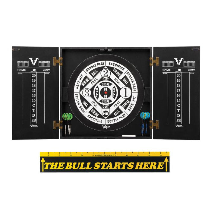 Viper | Hideaway Cabinet with Coiled Paper Dartboard | The Bull Starts Here | Throw Line Marker | Steel Tip Dart Accessories Kit