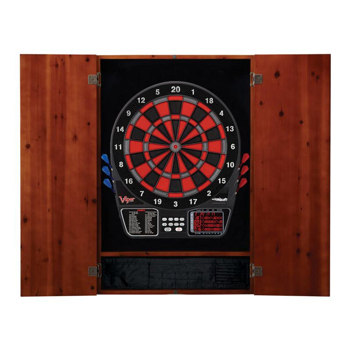 Viper Metropolitan Cinnamon Soft Tip Dartboard Cabinet and Viper 797 Electronic Dartboard Darts Viper 