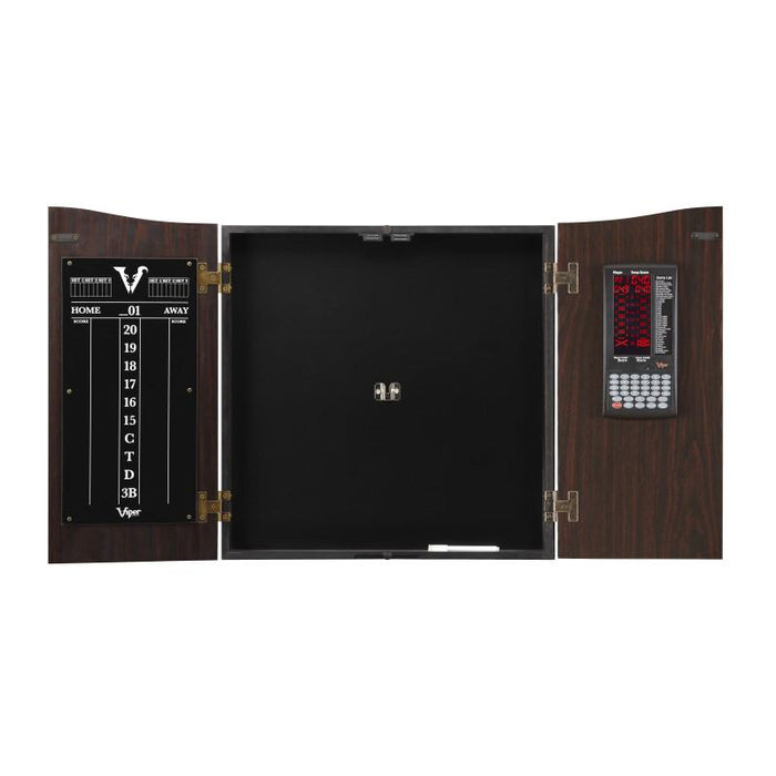 Viper Vault Deluxe Dartboard Cabinet with Built-In Pro Score, Chroma Sisal Dartboard, Laser Throw Line, and Black Mariah Darts Viper 