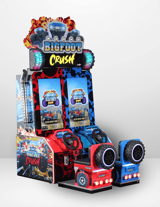 UNIS | BigFoot Crush | 2 - Player | Dual 32 - inch HD Screens | Steering Wheels | Racing Arcade Game