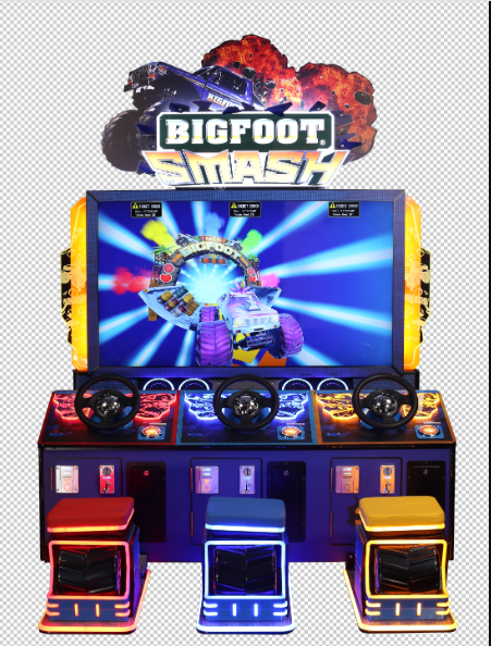 UNIS | BigFoot Smash | 3 - Player | 65 - inch HD Screen | Steering Wheels | Racing Arcade Game