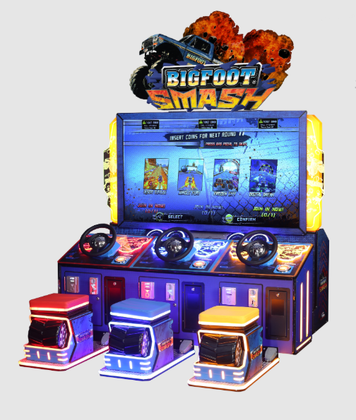 UNIS | BigFoot Smash | 3 - Player | 65 - inch HD Screen | Steering Wheels | Racing Arcade Game