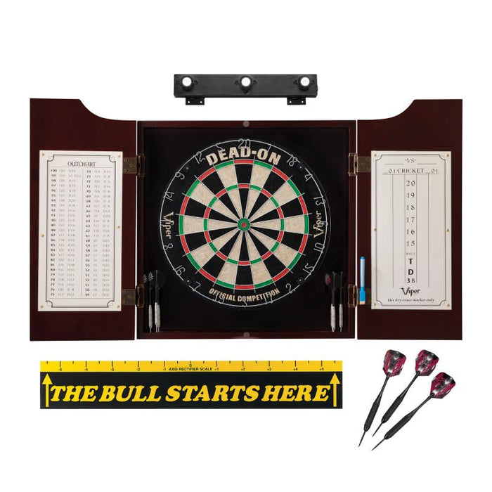 Viper Dead On Sisal Dartboard, Hudson Cabinet, Throw Line Marker, Black Mariah Steel Tip Darts & Shadow Buster Dartboard Light Bundle Darts Viper 