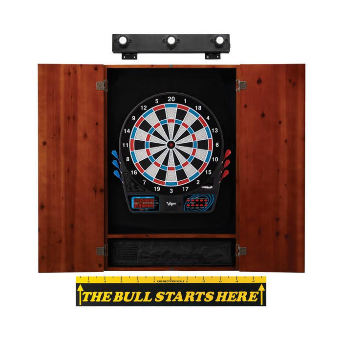 Viper | 777 Electronic Dartboard | Metropolitan Cinnamon Cabinet | Padded Dart Mat | The Bull Starts Here | Shadow Buster Dartboard Lights & Laser Throw Line Marker