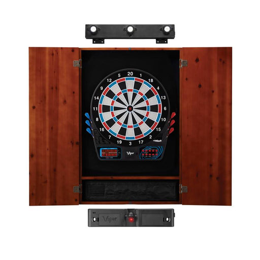 Viper | 777 Electronic Dartboard | Metropolitan Cinnamon Cabinet | Padded Dart Mat | The Bull Starts Here | Shadow Buster Dartboard Lights & Laser Throw Line Marker