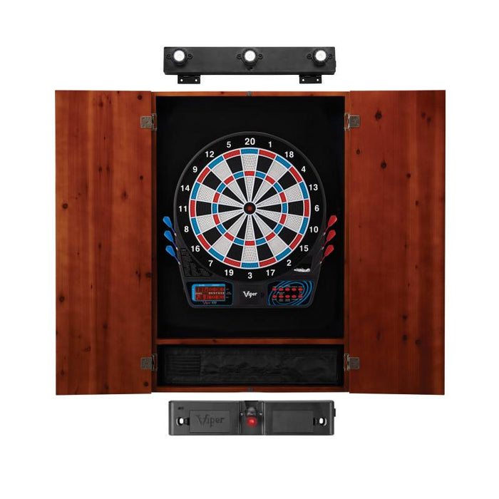 Viper | 777 Electronic Dartboard | Metropolitan Cinnamon Cabinet | Padded Dart Mat | The Bull Starts Here | Shadow Buster Dartboard Lights & Laser Throw Line Marker