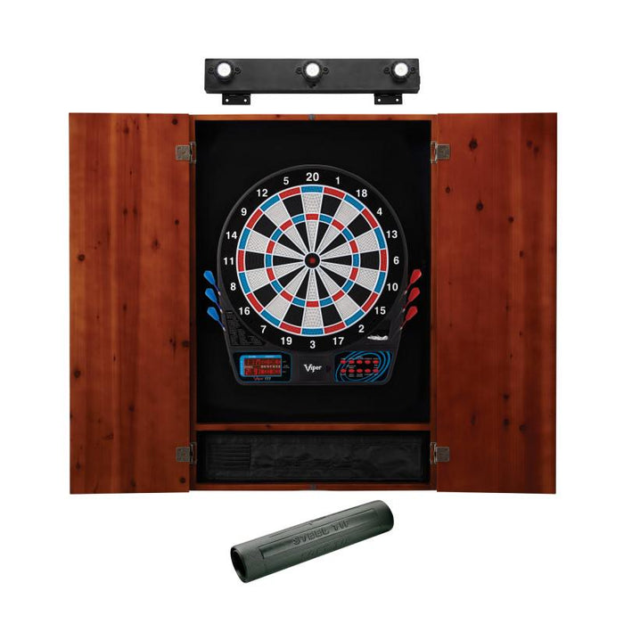 Viper | 777 Electronic Dartboard | Metropolitan Cinnamon Cabinet | Padded Dart Mat | The Bull Starts Here | Shadow Buster Dartboard Lights & Laser Throw Line Marker