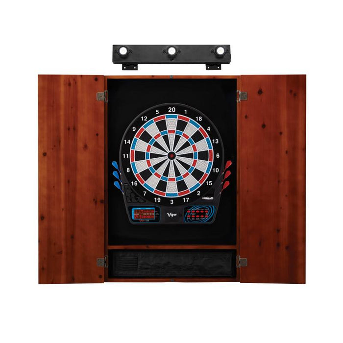 Viper | 777 Electronic Dartboard | Metropolitan Cinnamon Cabinet | Padded Dart Mat | The Bull Starts Here | Shadow Buster Dartboard Lights & Laser Throw Line Marker