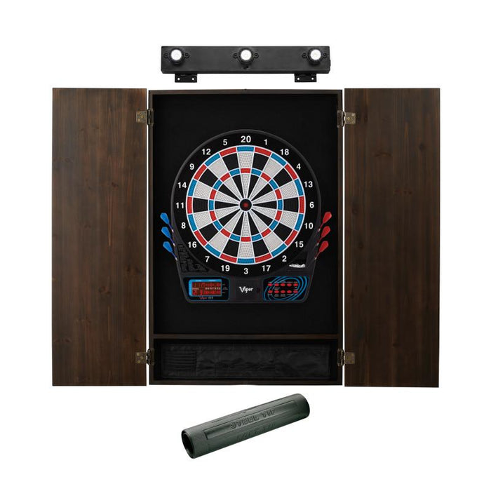 Viper | 777 Electronic Dartboard | Metropolitan Espresso Cabinet | Padded Dart Mat | The Bull Starts Here | Shadow Buster Dartboard Lights & Laser Throw Line Marker
