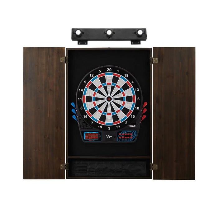 Viper | 777 Electronic Dartboard | Metropolitan Espresso Cabinet | Padded Dart Mat | The Bull Starts Here | Shadow Buster Dartboard Lights & Laser Throw Line Marker