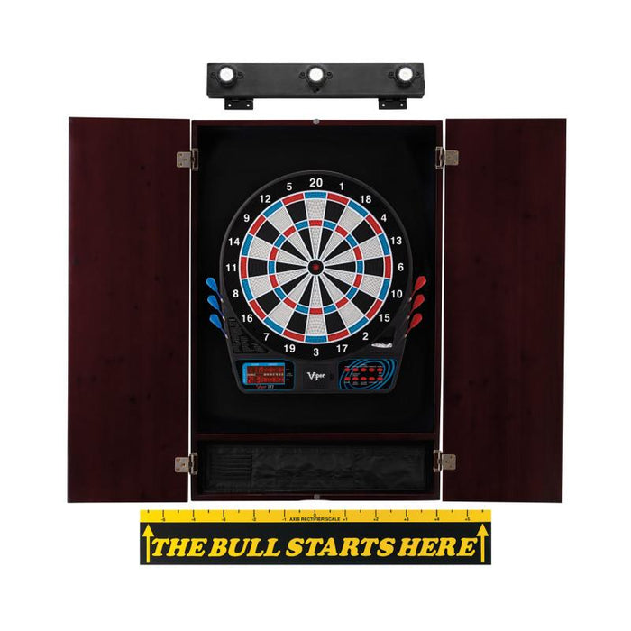 Viper | 777 Electronic Dartboard | Metropolitan Mahogany Cabinet | Laser Throw Line Marker | Padded Dart MAt & Shadow | The Bull Starts Here | Shadow Buster Dartboard Lights