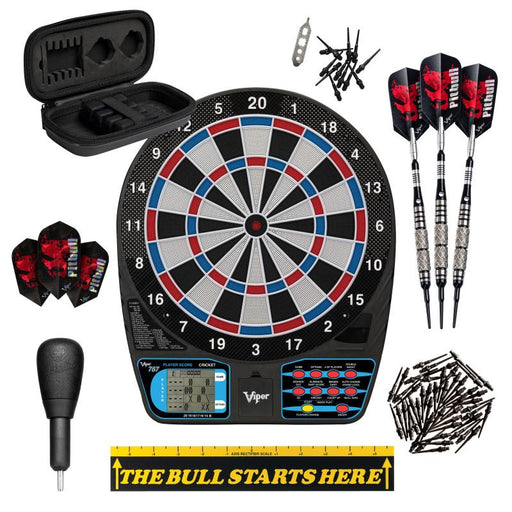Viper | 787 Electronic Dartboard Bundle with Black Ice | Pitbull 18g Soft Tip Darts | Throw Line Marker | Tip Remover Tool